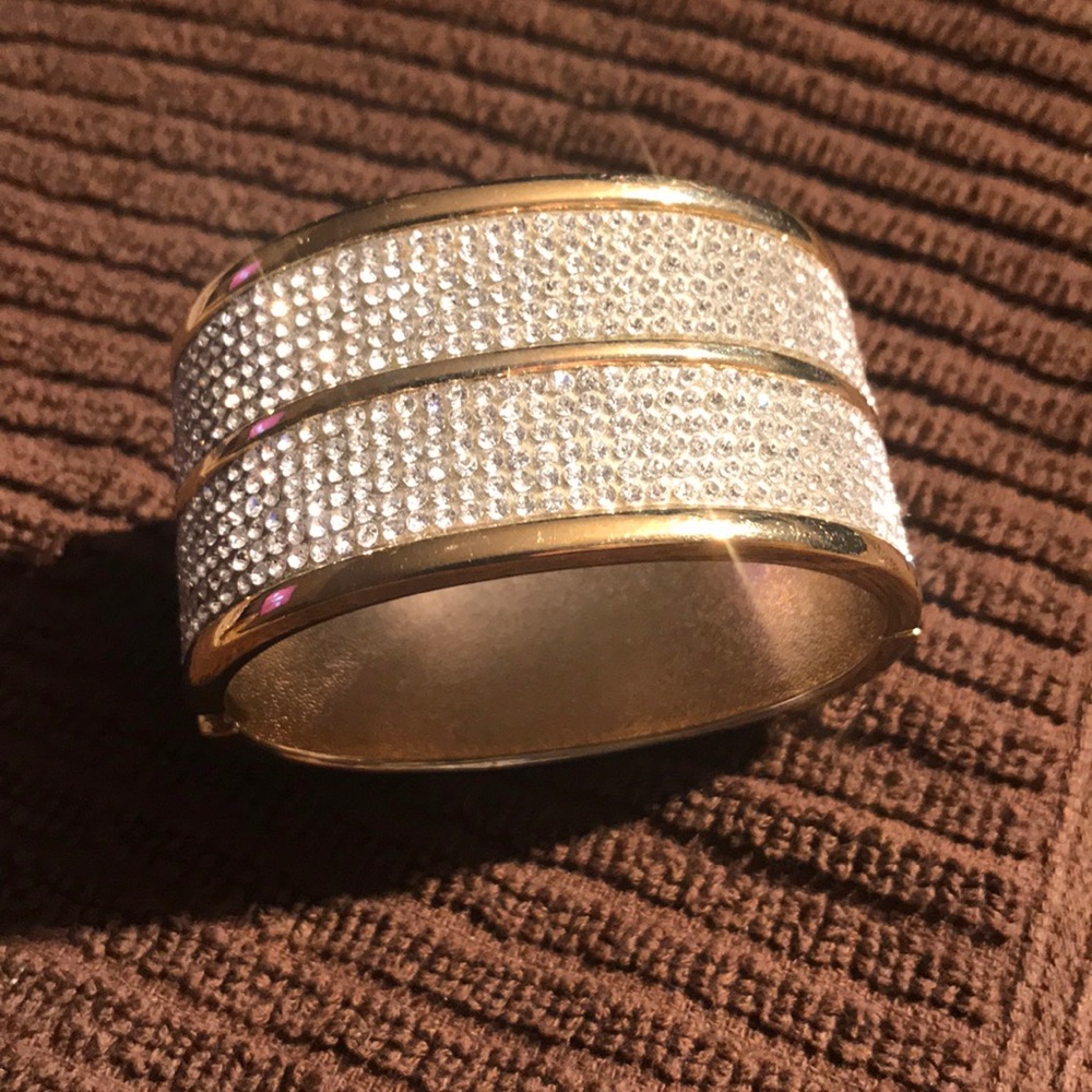 Gold Tone & Cubic Zirconia Wide Bracelet